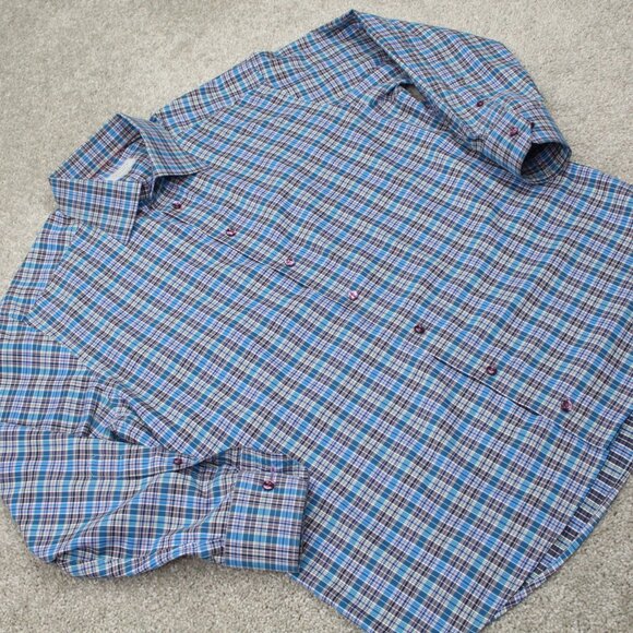 ETON Dress Shirt Men 17, 43 Blue/Green/Purple Plaid Long Sleeve Button Up - Picture 6 of 12